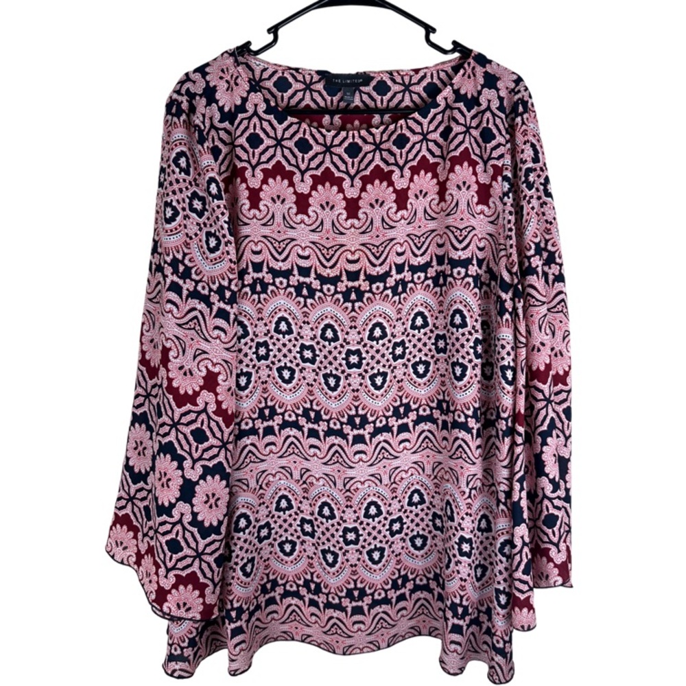 The Limited Flowy Sleeve Blouse Size 1X EUC Black/White/Red/Pink Pattern